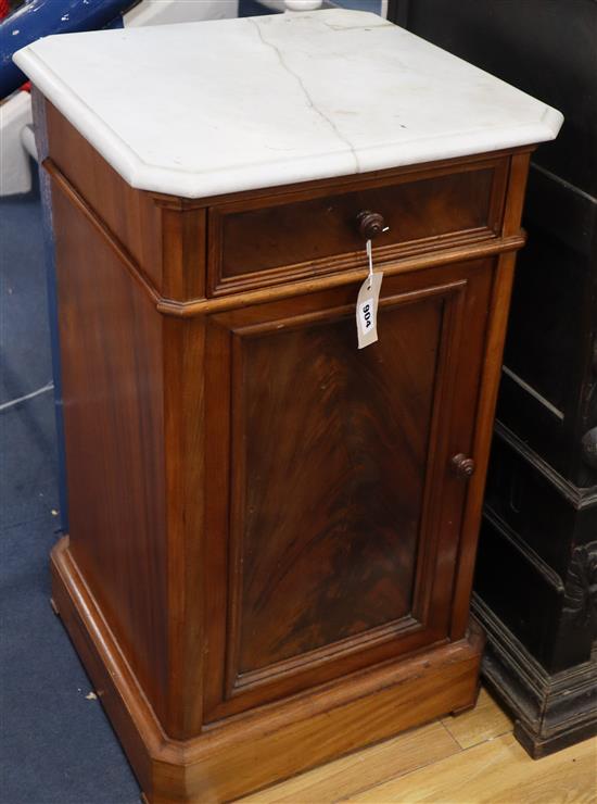 A pair of 19th century French mahogany marble top bedside cabinets W.45cm